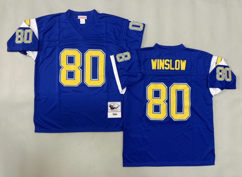 Men 2025 Los Angeles Chargers 80 Winslow blue Throwback Limited NFL Jersey style 001
